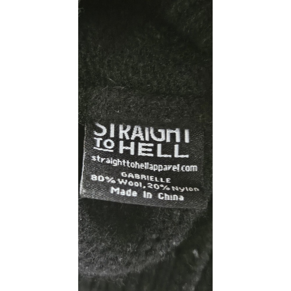 Straight‎ To Hell knit wool blend black sweater Cheetah Face woman Sz M - Picture 6 of 7